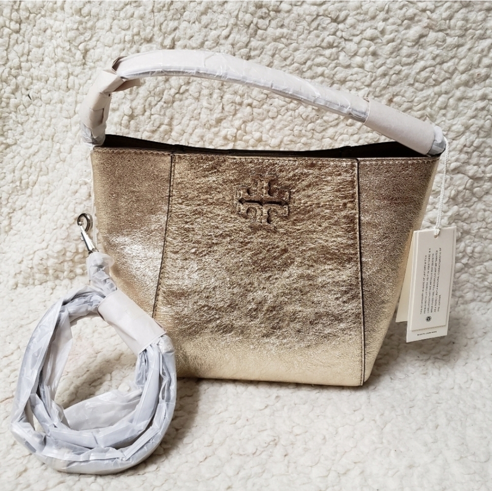 Tory Burch McGraw Metallic Leather Bucket Bag